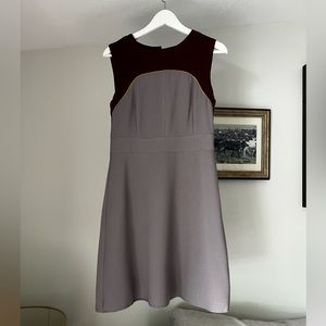 Esley dress - burgundy and grey with yellow piping